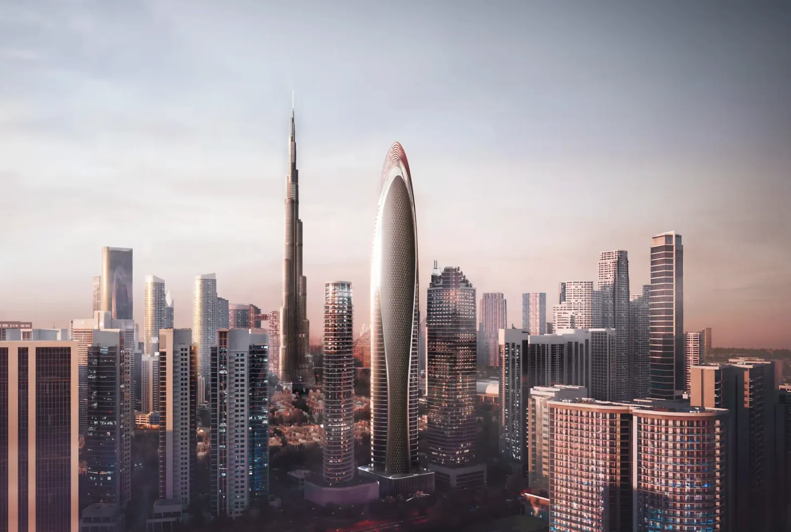 Developer render of Mercedes-Benz Places within the Downtown Dubai skyline